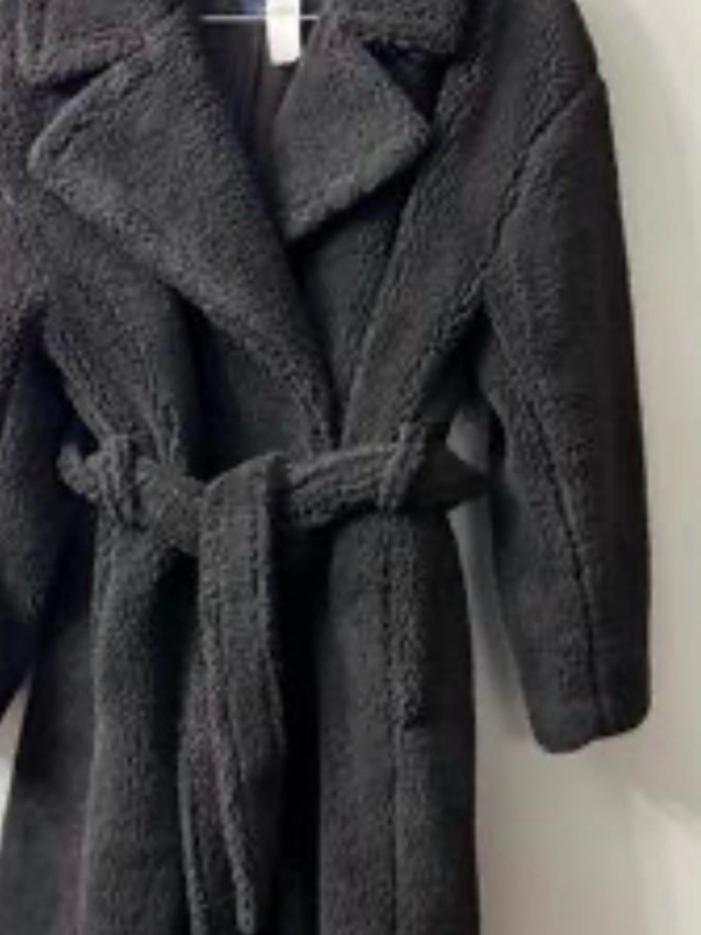 Woman Belted Teddy Coat - charcoal